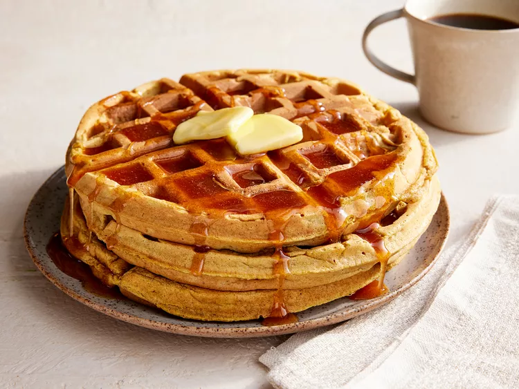 Pumpkin Waffles with Apple Cider Syrup